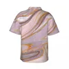 Chemises décontractées pour hommes Chemise d'impression liquide d'or Rose Marble Classic Summer Hommes à manches courtes Plage Modèle de mode coréenne Blouses surdimensionnées