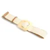 Cinture Donna Cintura elastica intrecciata larga per il vestito Fibbia rotonda in bambù Moda casual Cintura semplice Cintura in legno di giada finta paglia