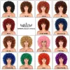 Wigs Short Curly Wine Red Wig with Bangs Afro Kinky Curly Wig Bouncy Fluffy Synthetic Hair Wigs For Black Women Cosplay Party Wig