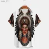 Chemises décontractées masculines 2023 New Mens Shirts à manches à manches courtes 3D HD Impression numérique Hawaiian Indian Series Shirts 240402