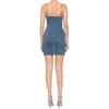 Abiti casual Donna Estate 2024 Decorazione floreale 3D Mini gonna lunga in denim di puro cotone Sexy Zaino rivelatore Hip