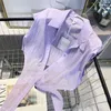 Женские блузки, летняя фиолетовая короткая рубашка без рукавов со стразами, плиссированный топ с длинными рукавами на пуговицах и завязками в стиле ретро, Camisas Mujer