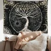 Tapestries Tree Tapestry Moon And Sun Black Wall Hanging Mandala Starry Sky Hippie