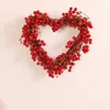 Decorative Flowers Heart Shaped Red Wreath Artificial Led Hanging Ornament For Home Farmhouse Front Door Decoration Romantic Day Gift