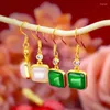 Dangle Earrings Fashion Women 14K Gold Drop Earring Classic Agate Stone Gemstone Green Emerald Jade Jewelry Female