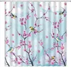 Rideaux de douche Fleurs de cerisier japonaises Aquarelle florale Rose Fleurs violettes Branche d'oiseau Décor chinois Ensemble de salle de bain avec crochets