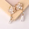 Boucles d'oreilles pendantes en perles exquises pour femmes, fleur de Rose, Style français coréen rétro Baroque, camélia féminin