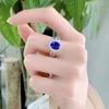 Küme Yüzük Toptan 925 Gümüş 7x9mm Safir Mavi Elmas Moda Kadın Mücevher Oval Yüzük ince