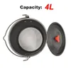 Cookware Sets Outdoor Tableware 4000ml Capacity Aluminum Alloy Camping Picnic Hanging Pot Cooking For Campfire