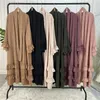 Etnische kleding Open Abaya Moslimvrouwen Islamitische Arabische Kaftan Kimono Vest Midden-Oosten Ruche Pakistaans Dubai Turkije Effen Kleur Mode