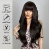 Wigs Dark Black Brown Long Wavy Synthetic Hair Wig with Bangs for Women Afro Natural Body Wave Cosplay Daily Wigs Heat Resistant