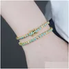 Charm Bracelets Gold Plated Colorf Summer Jewelry Blue Turquoises Heart Shaped Stone Tennis Chain Fashion Women Bracelet Drop Delivery Dhnrf