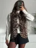 Gilets pour femmes mode imprimé léopard 2024 coton gilet femme sans manches à lacets col rond dames arc décoration gilet hauts