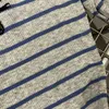 Women's T-Shirt designer P Family High Edition Letter Stripe Blue Knitted Bottom Shirt Short sleeved Early Autumn Slimming Elastic Top EB64