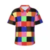 Męskie koszule zwykłe Koloroblokowa koszula plażowa Man Kolorowy patchwork Hawajski krótko-rękawowy graficzny graficzny modny bluzki pomysł na prezent