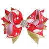 Hårtillbehör Jul Glitter Bow Clip Bowknot Hårnålar 4.5 tum Barrettes för barn som skriver ut prydnad Hårparti Tillbehör