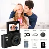 Câmera digital 4K para fotografia Câmera Vlogging de 64 MP com foco automático e cartão TF 32G Tela giratória de 3 polegadas de 180 ° Zoom digital 16X com flash, câmera digital compacta