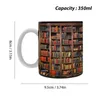 Mugs Library Shelf Cup Bookhelf Mug för bokälskare bokar Black Librarian Club Bookworm Abstract 350 ml kaffe te mjölk