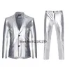 Mens Shiny Gold 2 Pieces Suits Blazerpants Terno Masculino Fashion Party DJ Club Robe Tuxedo Suit Men Scary Singer Vêtements 240312