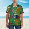 Мужские повседневные рубашки, фиолетовая гавайская рубашка с цветочным принтом, мужская пляжная рубашка с акварельными цветами и короткими рукавами, удобные винтажные блузки большого размера