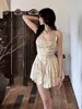 Reddachic Medieval Retro Satin Mini Dress Women Stitch Lace Trim Jacquard Ruffle Romper Event Party Cami Dress Desire One-Piece 240315