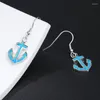 Dangle Earrings MYOP 925 Sterling Silver Trend Funny Boat Anchor Blue Opal Women's Fashion Jewelry Creative Gifts