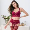 Conjuntos Varsbaby Sexy Lace Push Up Conjuntos de Sutiã Sutiã + calcinha + liga + meias + colar Natal 5 Unidades/lotes