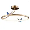 Taklampor Gold Ring LED Butterfly Lighting Fixtures El Room Clothes Store Office Foyer Restaurant Hang Lamp Loft Deco