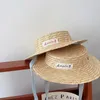 Sommar Big Brim Kids Straw Hat With Lable Children Panama Caps for Girs Boys Sun Hat 240319