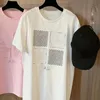 930 패션 디자이너 프린트 플라워 워시 워터 티셔츠 여성 여름 핫 다이아몬드 느슨한 핏 ML 달콤한 핑크 다이아몬드 문자 짧은 슬리브