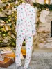 Accueil Vêtements Femmes S 2 Pièces Ensemble De Pyjama À Manches Longues Revers Chemise Boutonnée Hauts À Carreaux À Rayures Éléments De Noël Pantalons Imprimés Ensembles De Vêtements De Nuit