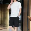 男性のTシャツ服用男性ジムスポーツスーツジョギングトラックスーツショーツセットブラックトップファッションエラスティッククールs 240329