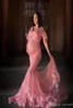 Dammrosa sjöjungfru gravida aftonklänningar V -hals från axelpärlor Sash Prom Party Dress Kort ärmar Custom Made Evening 8359019