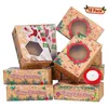 Retire os contêineres Caixas de biscoitos de Natal Kraft Paper Santa Snowman Snown Snack Box Box Box Ano Favor Decoração