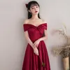 Party Dresses Galely Luxury Bridal Formal Event Elegant Classy One Shoulder Satin Burgundy Can Usually Dress For Women Evening Wedding