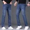 Mäns jeans elastiska raka denim män högkvalitativa affärer långa byxor gentleman märke klassiska manliga byxor plus storlek