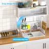 Support d'évier de rangement de cuisine, vaisselle rétractable avec porte d'armoire, comptoir de Drainage anti-poussière