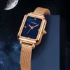 Mark Waffey Brand pour le tempérament à la mode et à la mode des femmes avec une petite montre carrée en diamant étoilé de ciel étoilé, une montre à quartz imperméable