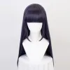 Wigs Hyuga Hinata شعر اصطناعي مستقيم أزرق مختلط Bang Bang Cosplay Caps + Cap Cap