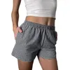 Kvinnors shorts Sommarkvinnor Plaid Tryckt Elastisk hög midja Casual hemkläder Pyjama Vacation Beach Sports Pants