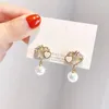 Boucles d'oreilles pendantes S925Silver Aiguille Exquise Diamants Colorés Fleur Perle Pour Les Femmes Mode Coréenne Lumière De Luxe Polyvalent Boucle D'oreille Cadeau