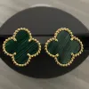 Designer örhänge Vintage Four Leaf Clover Charm Stud Earrings Back Mother of Pearl Rostfritt stål Guldstänger Agat för kvinnor