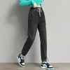 Jeans da donna 2024 Coulisse alla caviglia Jogger allentato Donna Tinta unita Streetwear Scratch Denim Pantaloni All-match Elastico
