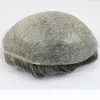 Toupees Grey Wave 0.02mm Thin Toupee for Men 100% Natural Hairline Human Hair Remy Indian Replacement System Capillary Prosthesis Vloop