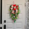 Fiori decorativi 2024 Ghirlanda di Natale con fiocco per porta d'ingresso, finestra, parete, camino, scala, balcone, decorazioni da giardino