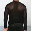 Men's Sweaters Men Fishnet Top See Through Shirts Transparent Long-arm Muscle T-Shirt Net Undershirt Spring Streetwear Mens Mesh Knit Shirt