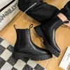 Bottes de grande taille Boots de mode pour hommes Tendance noire chaussures en cuir d'origine High Top Cowboy Platform Boot Handsome Long Botas Mans