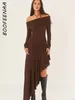 الفساتين غير الرسمية Boofeenaa لا متناظرة فانكش فستان مثير y2k الجمالية قبالة الكتف الأكمام الطويلة maxi للنساء 2024 الخريف C15-ch39