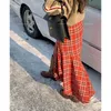 Skirts High Waist Contrast Color Plaid Loose Mid-length Skirt Women 2024 Spring Streetwear Pleated Casual Irregular A-line