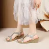 Sandals Fisherman Shoes Woman Trend Heel Diamond Thick Sole Slope Heels Women Dressy Rose Flat Wedding